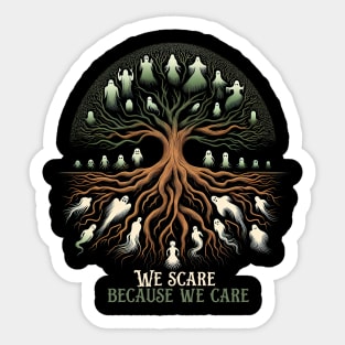 tshirt mug, sticker, print, Horror funny with lots 'Ghost : We scare because we care" Sticker